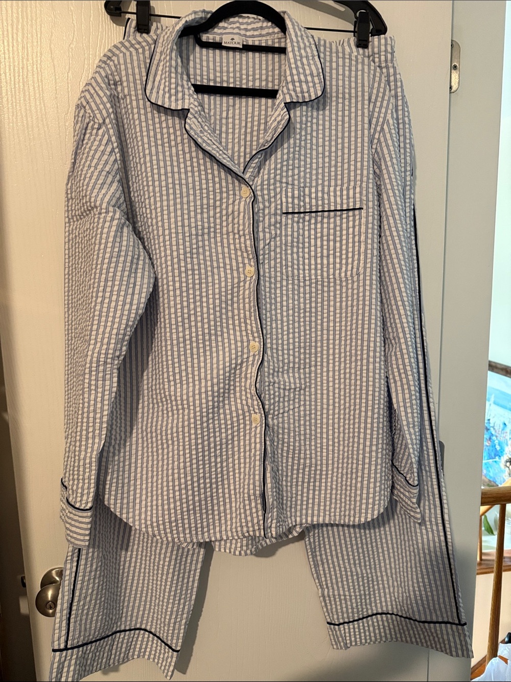 Matouk Blue and White Striped Kids Pajama Set